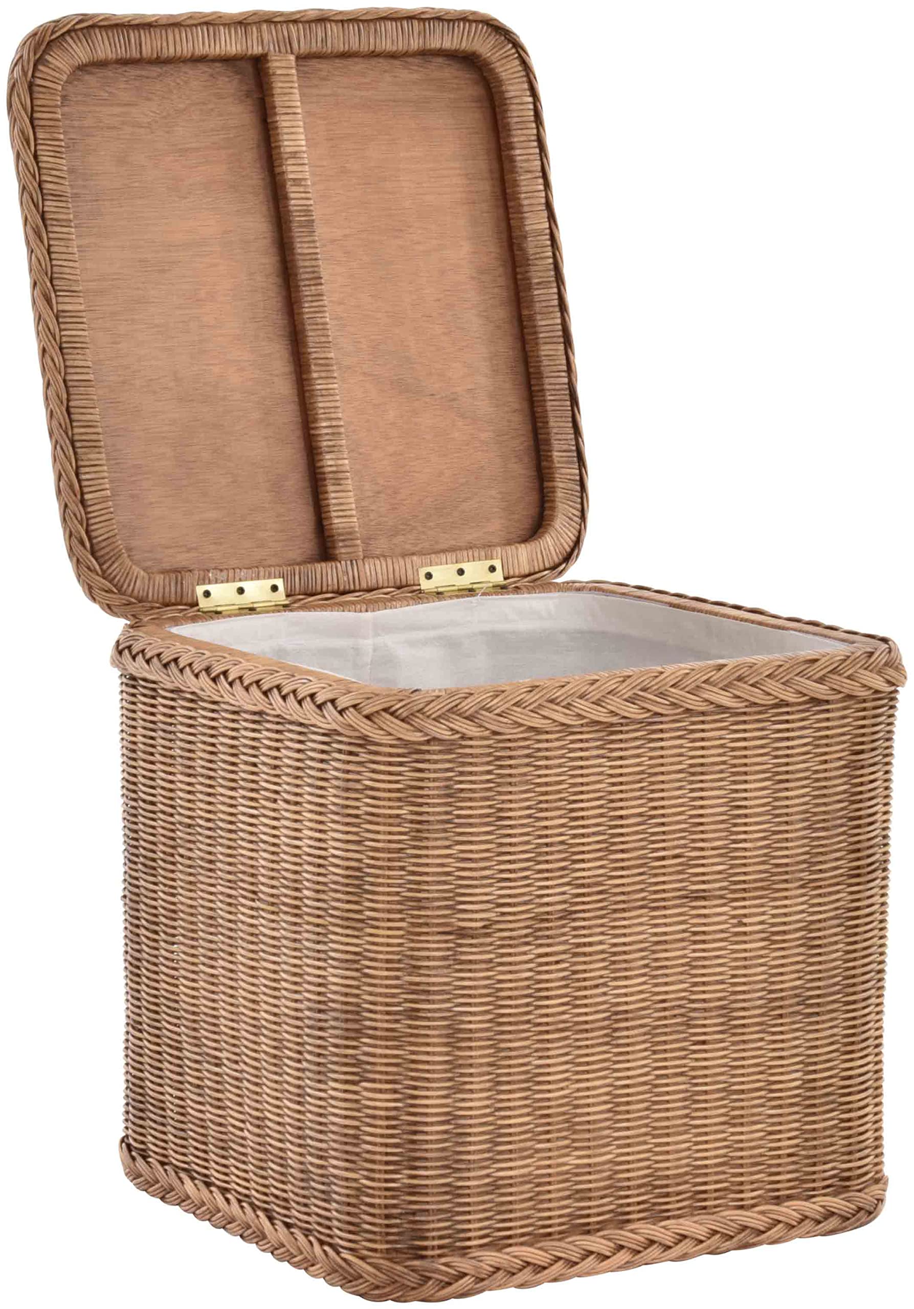 Panier à linge en rotin - Boîte de rangement avec couvercle - Panier à linge - Coffre à linge (carré, marron vintage)