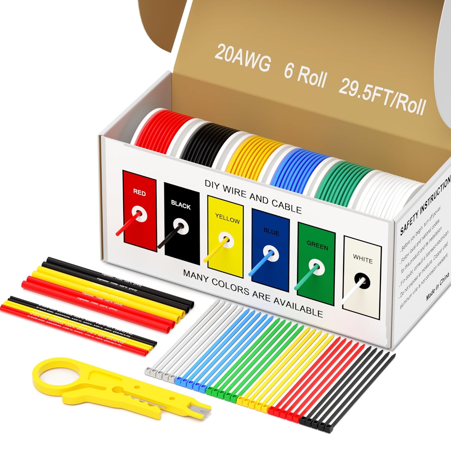 20 AWG Wire Stranded Solid Core Hook-Up Flexible Wires, 6 Colors Harnesses Each Roll 29.5ft/9M Soft Silicone Tinned Copper Core Automotive Electrical Cables, High Temp Resistant -60℃ to 200℃