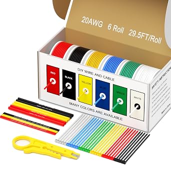 20 AWG Wire Stranded Solid Core Hook-Up Flexible Wires, 6 Colors Harnesses Each Roll 29.5ft/9M Soft Silicone Tinned Copper Core Automotive Electrical Cables, High Temp Resistant -60C to 200C