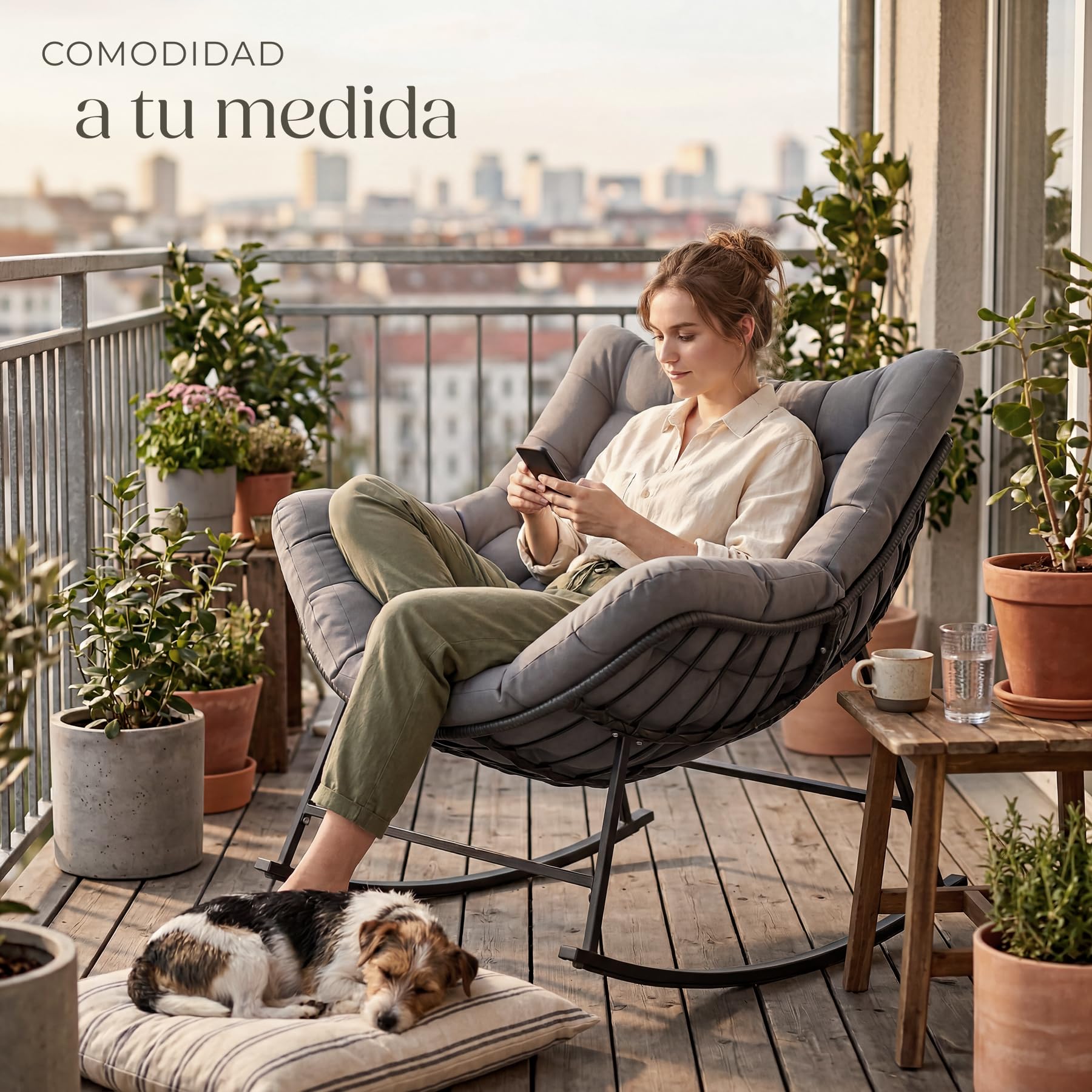 tectake® Silla Mecedora, Cojín Lavable Grueso, Sillon Lectura, 99,5 x 93 x 89 cm, Carga 120 kg, Butaca Salon, Interior Exterior, Sillon Lactancia, Sillones Dormitorio, Butaca Dormitorio - Antracita