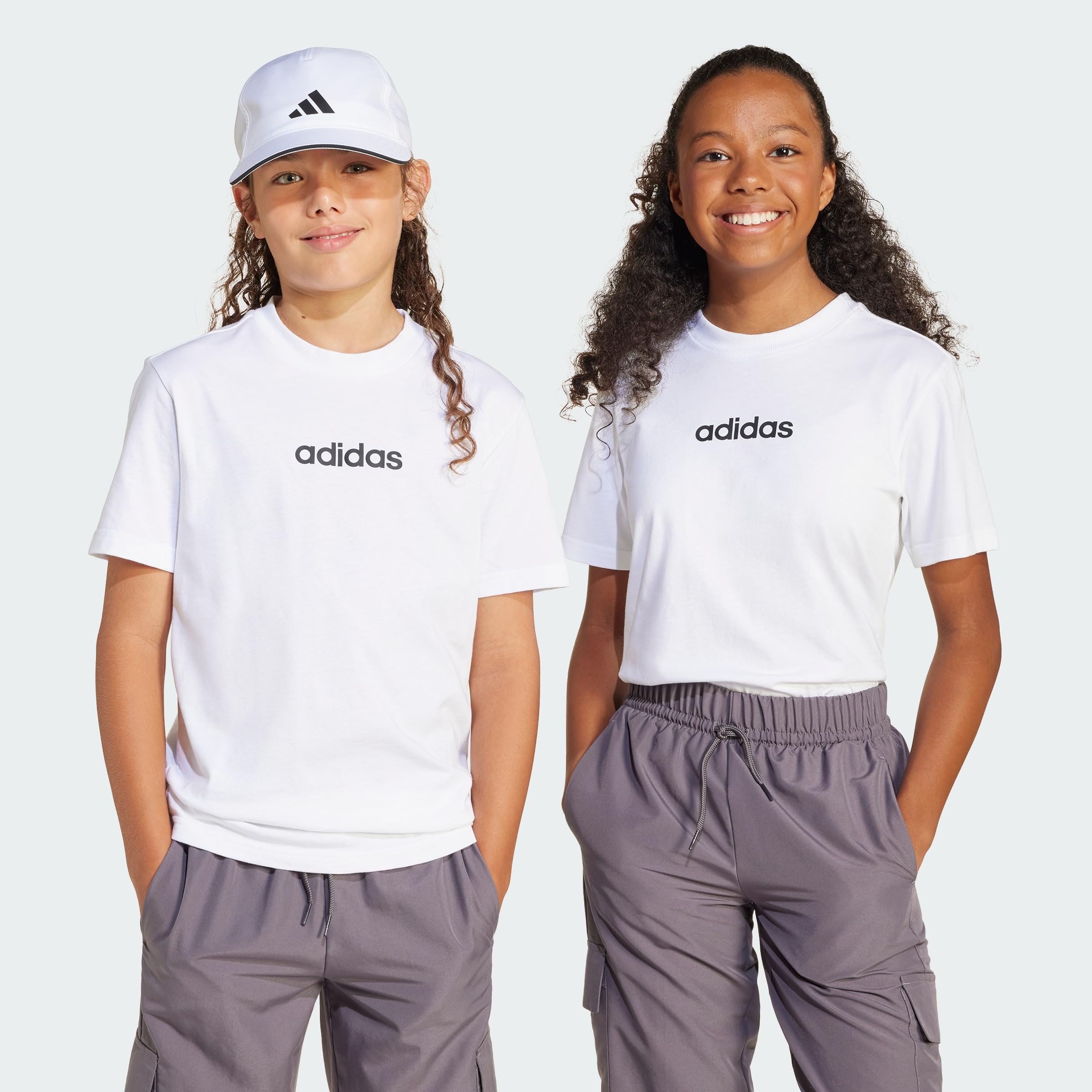 adidas Unisex Kids Essentials Linear Logo Shirt, White/Black, 11-12 Years