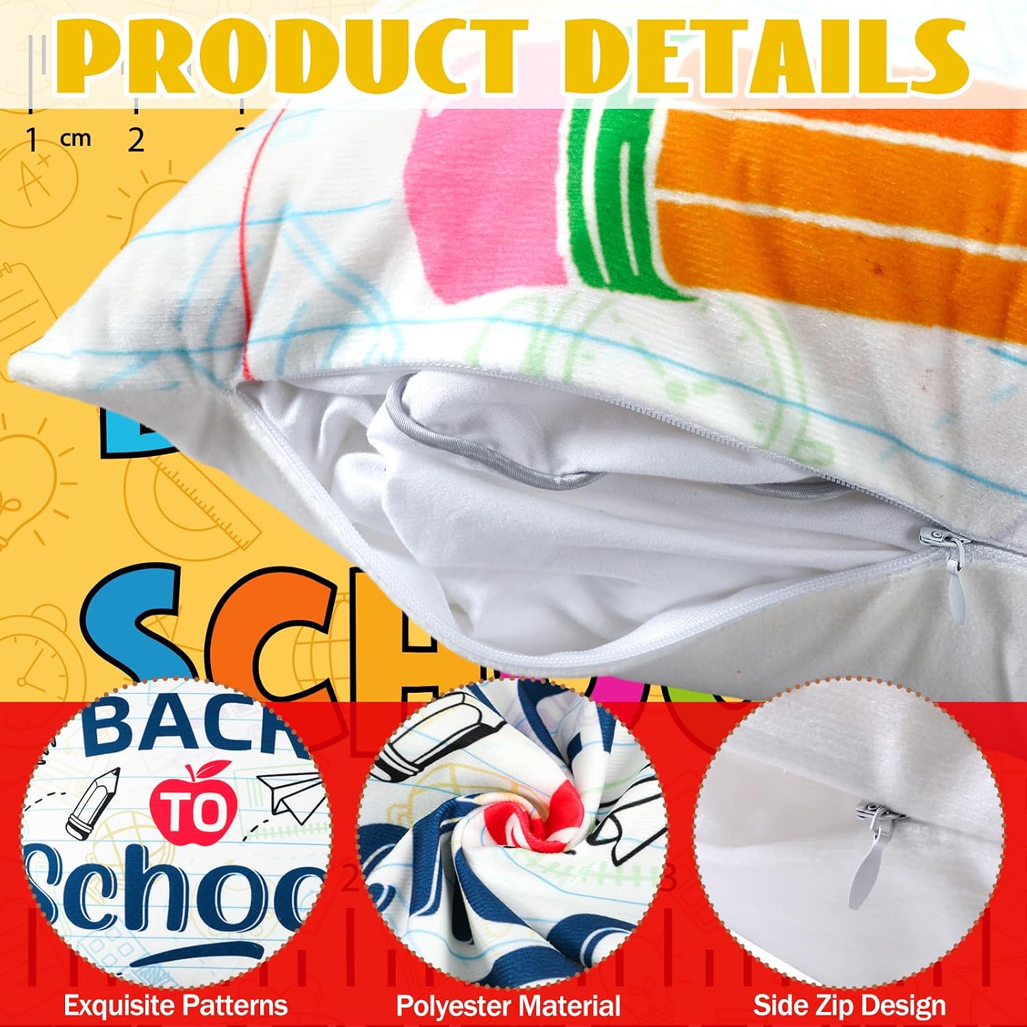 8 Pcs Back to School Throw Pillow Covers 18x18 Inch Composition Notebook Pillow Cases Classroom Pillowcases Decor Colorful Pencil Decorative Pillowcases for First Day Classroom Reading Corner Decor image 2