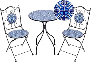 Beliani Conjunto de balcón jardín Exterior Metal Estilo Vintage patrón Mosaico Estructura de Hierro Negro Azul Cigilano