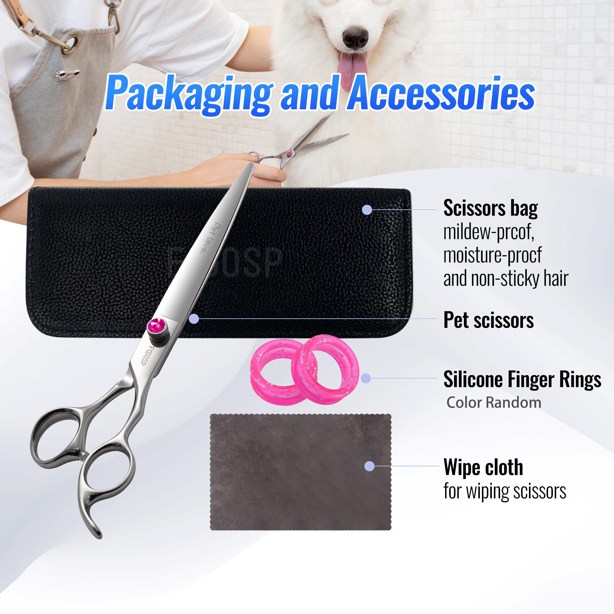 Tijeras rectas de aseo para perros de 7.0 pulgadas, tijeras profesionales para el aseo para mascotas, gatos, japonesas 440C, tijeras para perros pequeños, súper afiladas (7.0 pulgadas, recto)