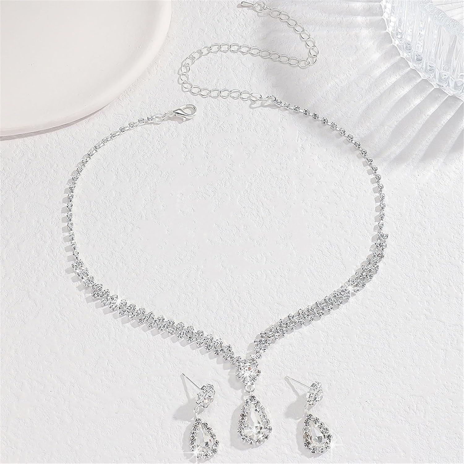 Sparkly Crystal Wedding Jewelry Set,Elegant Silver Rhinestone Necklace Crystal Teardrop Dangle Earrings Bridal Wedding Prom Costume Jewelry Sets for Women Bridesmaids - Image 4