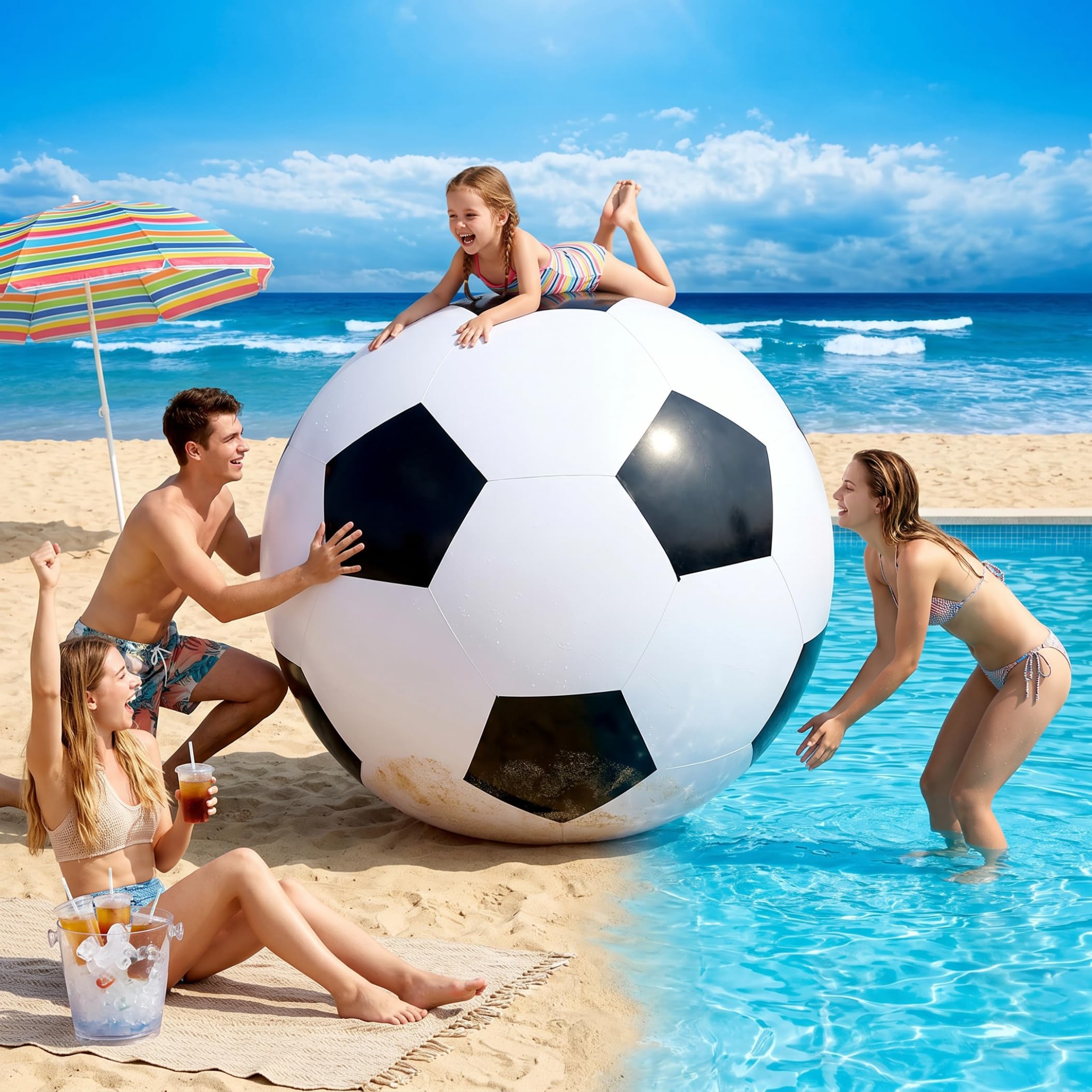 Riesiger aufblasbarer Fußball, großes PVC, 35, 43 Zoll | 35, 43-Zoll-Riesengröße, Mehrpersonenspiel, Pool-/Strandnutzung, einfache Lagerung und Transport, für Kinder und Erwachsene