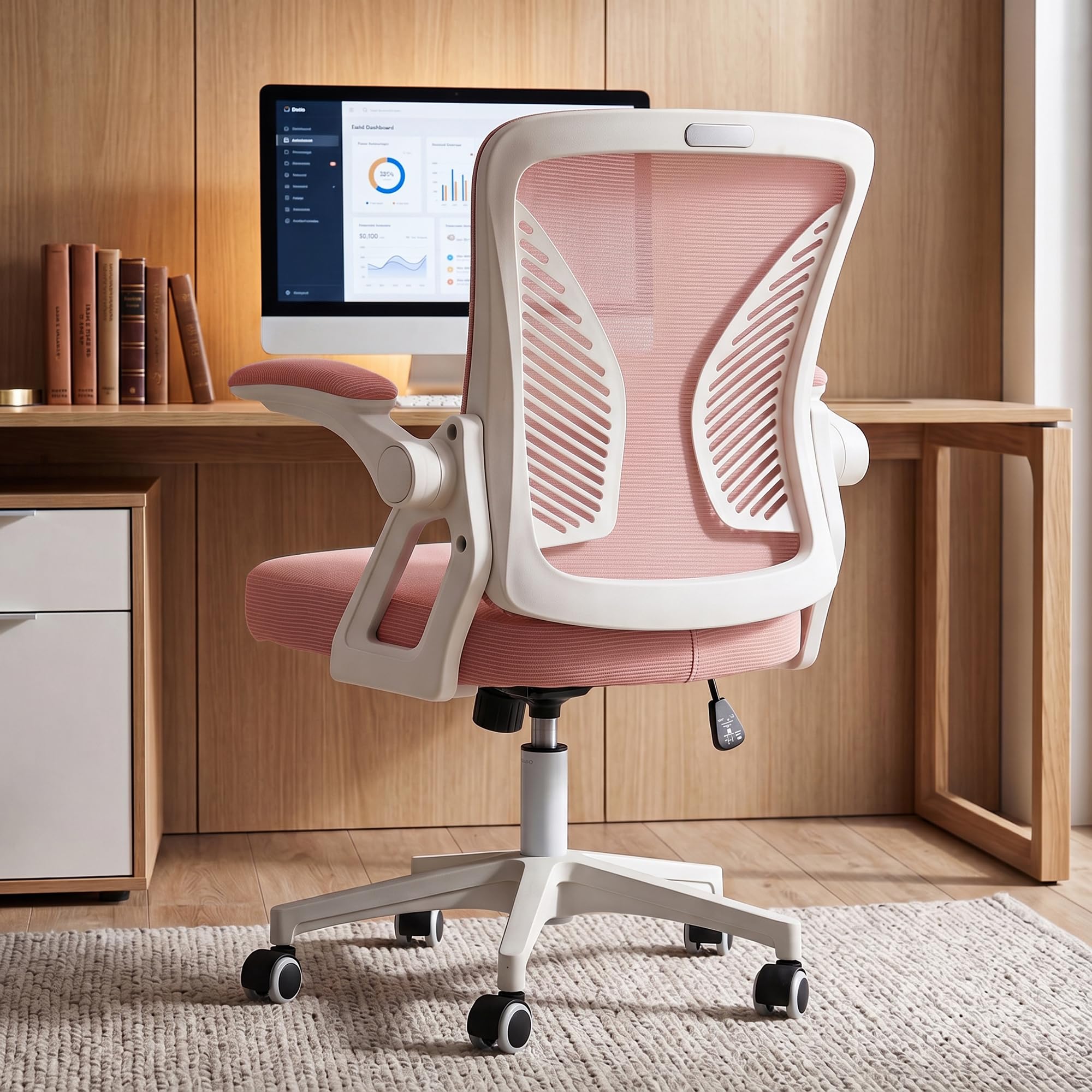 DROGO Premium Ergonomic Office Chair for Work from Home, High Back Computer Chair with Breathable Mesh, Flip Up Armrest, Adjustable Seat, Rocking & Winged Back | Mesh Chair for Office (Black/Pink)-picture-28