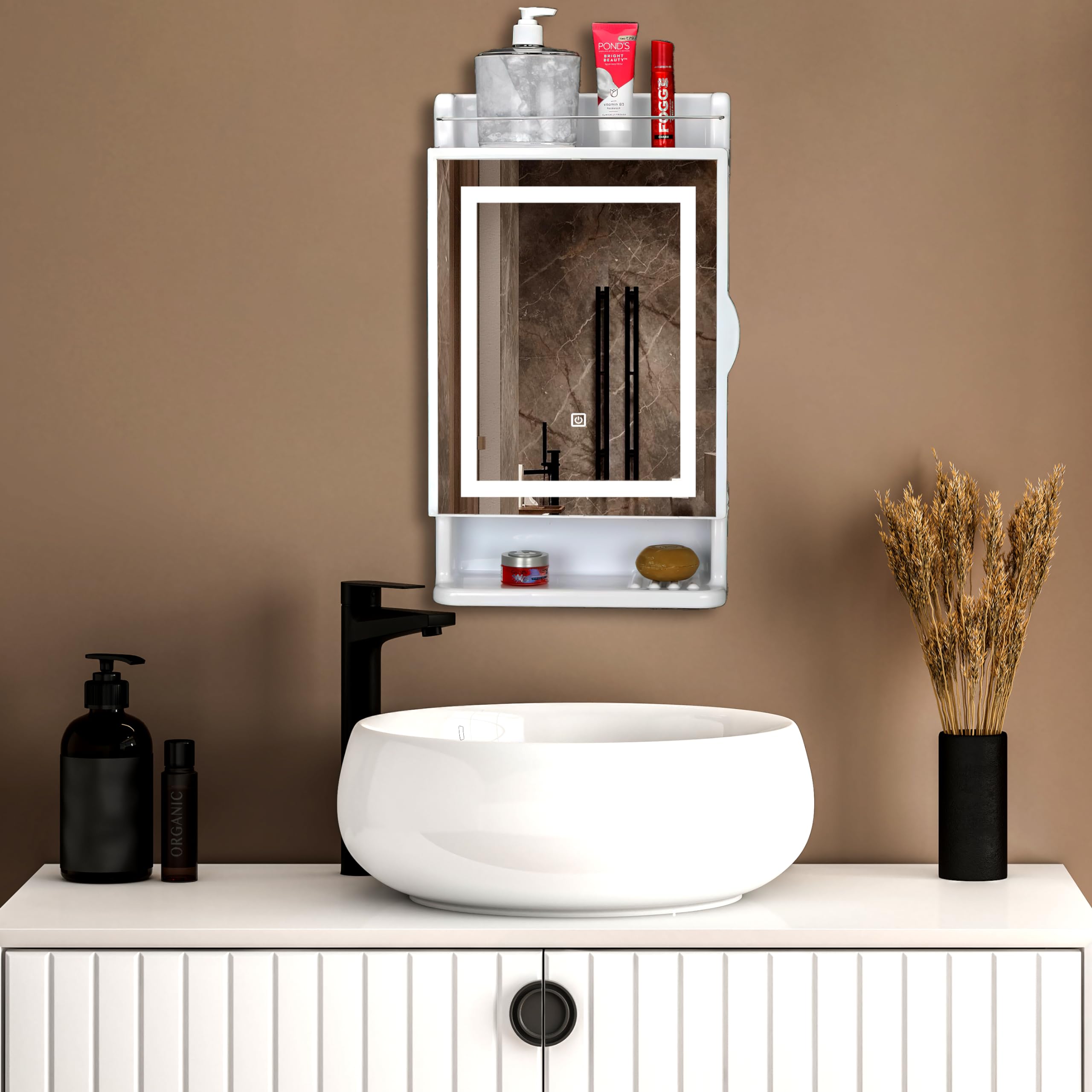 iSTAR LED Mirror Cabinet for Bathroom - Plastic Organizer With Rich Look, Storage and Accessories - White-image-21