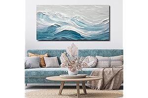 TRAIN2 ART Abstract Wall Art for Living Room Blue and White Ocean...