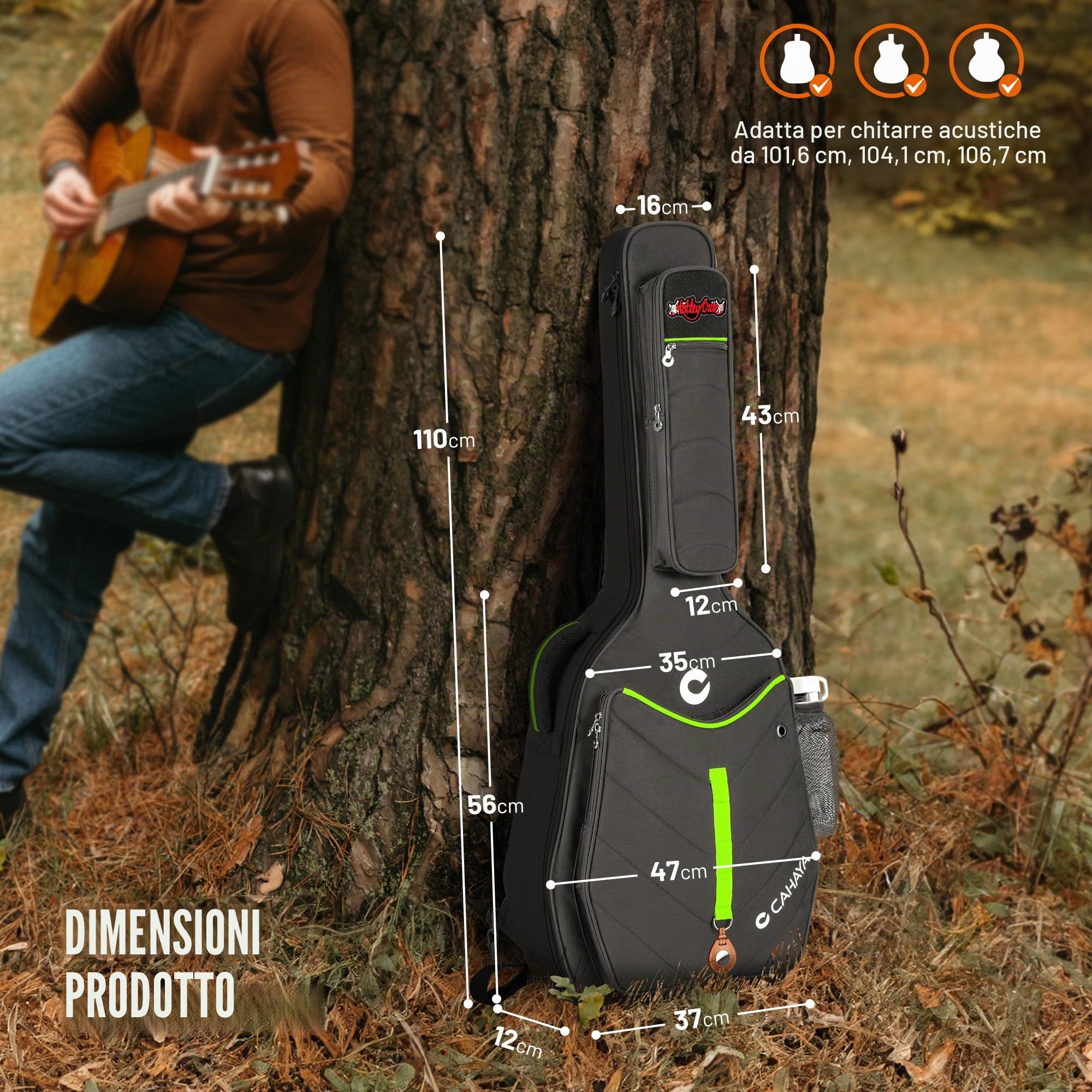 CAHAYA Custodia Softshell Imbottita per Chitarra: Adatta per chitarre acustiche da 40, 41 e 42 pollici, spessore 12 mm, con tasche anteriori, posteriori e laterali, design outdoor alla moda