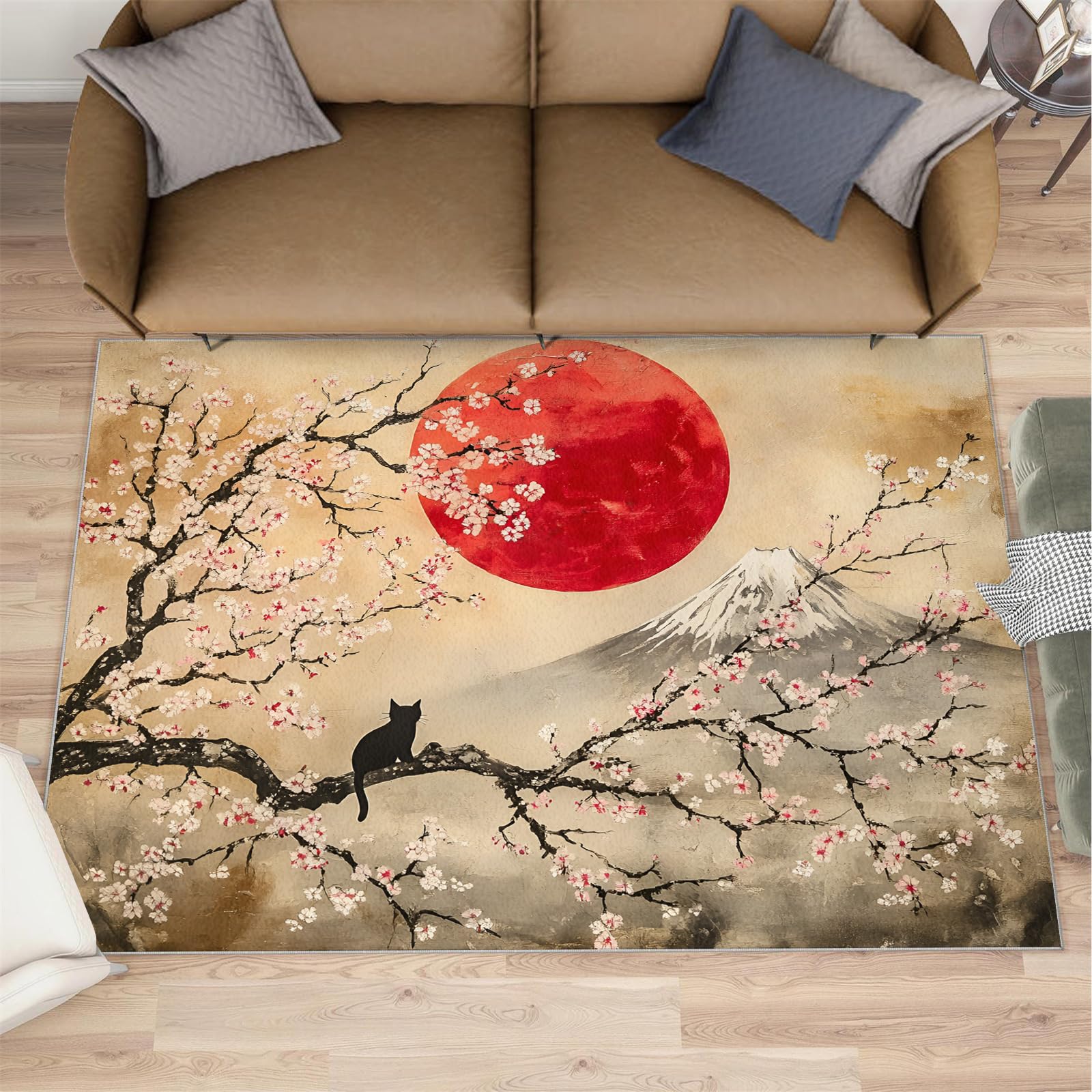 Tapis japonais lavable pour salon, chambre à coucher, salon, bureau, bureau, 180 x 240 cm