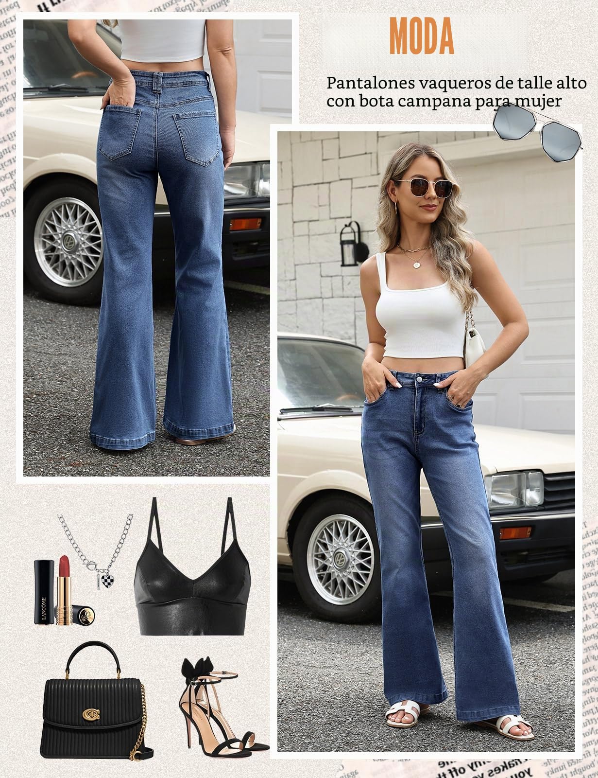 heekpek Vaqueros Elasticos Mujer Cintura Alta Pantalones Anchos Pantalon Campana Holgados Jeans Flare con Bolsillos