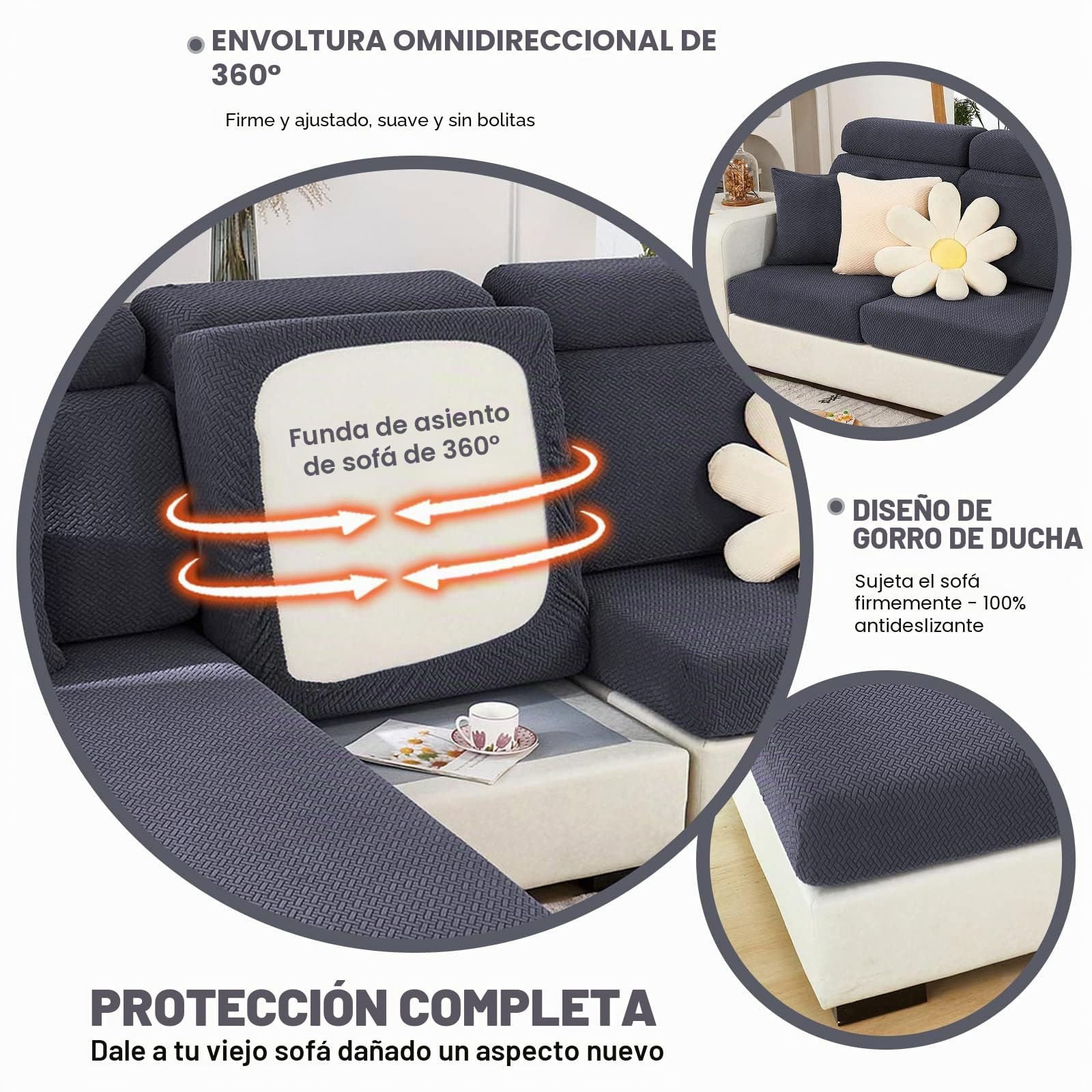 ShowyLive Fundas de Cojín Ajustables para Sofá 2 Plazas Protector de Cojín de Asiento de Tela de Poliéster de Alta Elasticidad (1 Articulo, Tejido Gris Oscuro)