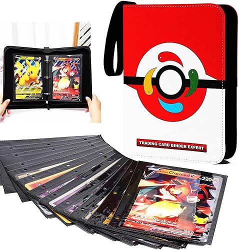Carpeta de tarjetas compatible con tarjetas Pokémon Jumbo, más de 100 bolsillos para tarjetas grandes de gran tamaño, 3 anillos con 50 fundas
