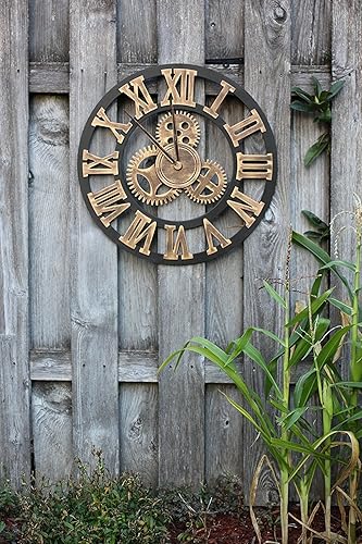 Miniatura 3 de Reloj de pared con números romanos de HQF, Eruner industrial grande decorativo 3D Gear reloj de madera silencioso sin tictac, estilo europeo retro