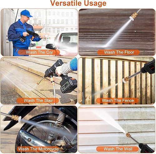 Miniatura 9 de Lavadora a presión inalámbrica, lavadora de energía portátil de 363 PSI con batería recargable de 12000 mAh, lavadora de energía eléctrica para