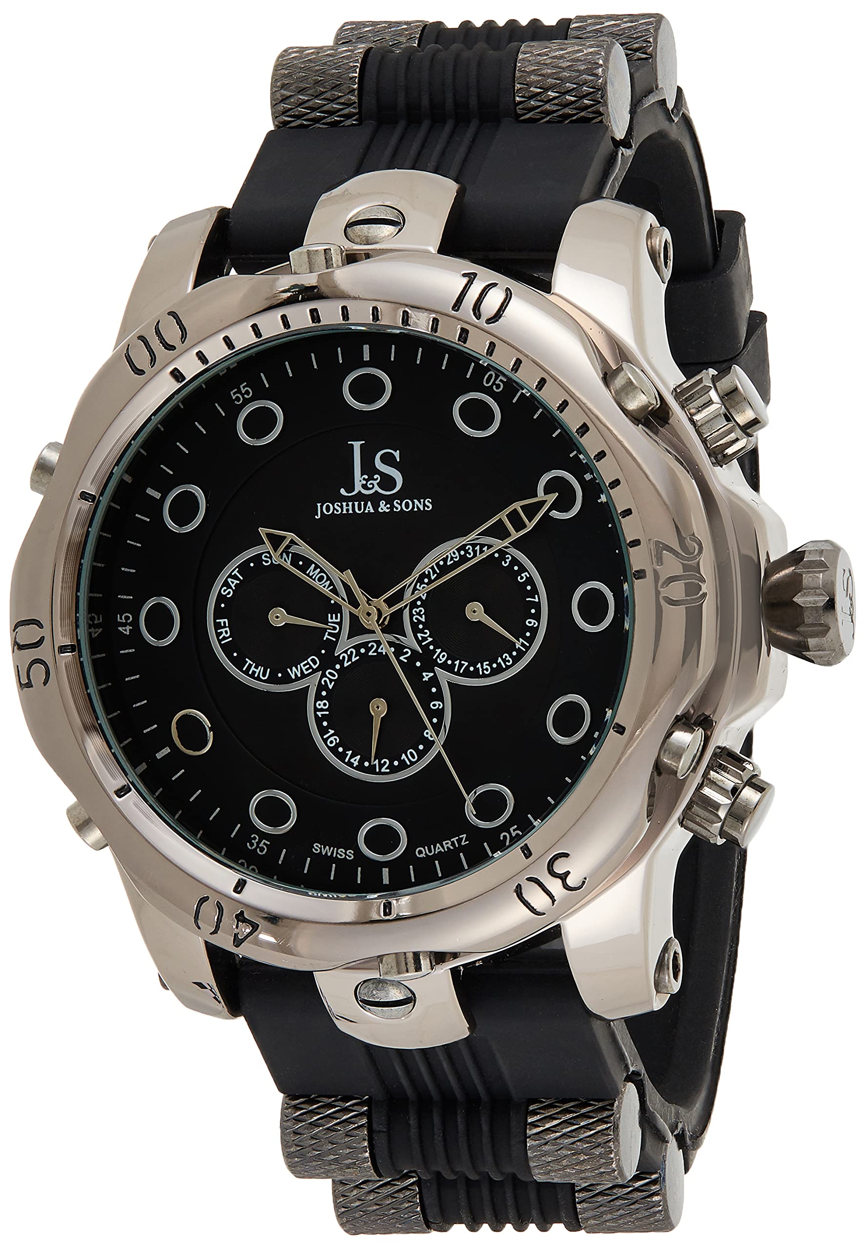 Joshua & Sons Men's Black Dial Polyurethane Band Watch - JS71BK