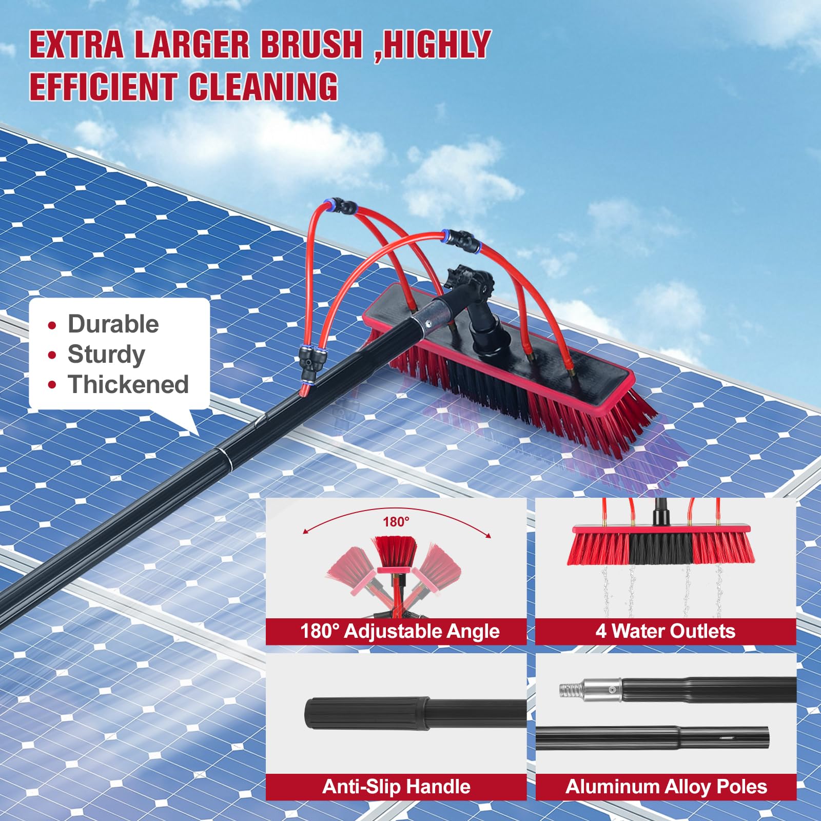 Cepillo de lavado telescópico de 4 m, barra de aluminio extensible para sistemas solares, cepillo de lavado con mango telescópico para coche y jardín de invierno, sistema completo de limpieza al aire
