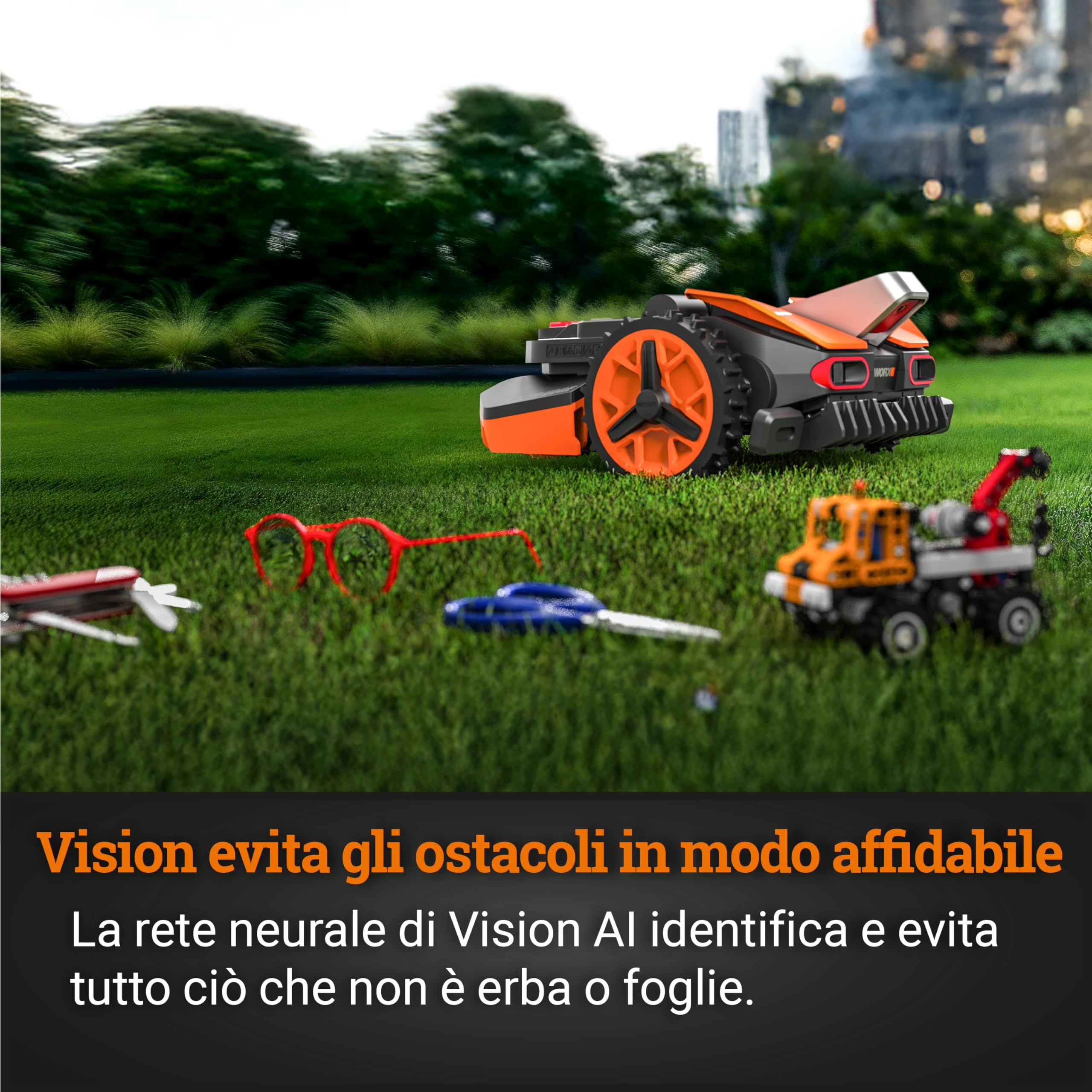 WORX Landroid Vision S250 robot tosaerba WR202E per giardini fino a 250 m² – robot tosaerba intelligente senza cavo di limitazione – WLAN e Bluetooth – prevenzione attiva degli ostacoli con tecnologia