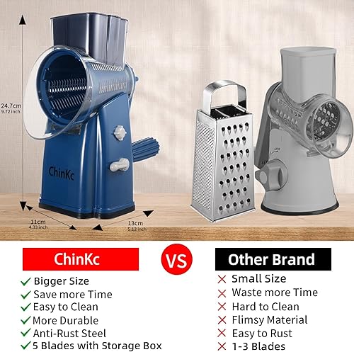 Miniatura 2 de Rallador rotativo de queso, rallador de queso 5 en 1 mejorado con mango y base de succión fuerte, cortador multiusos de juliana, trituradora de