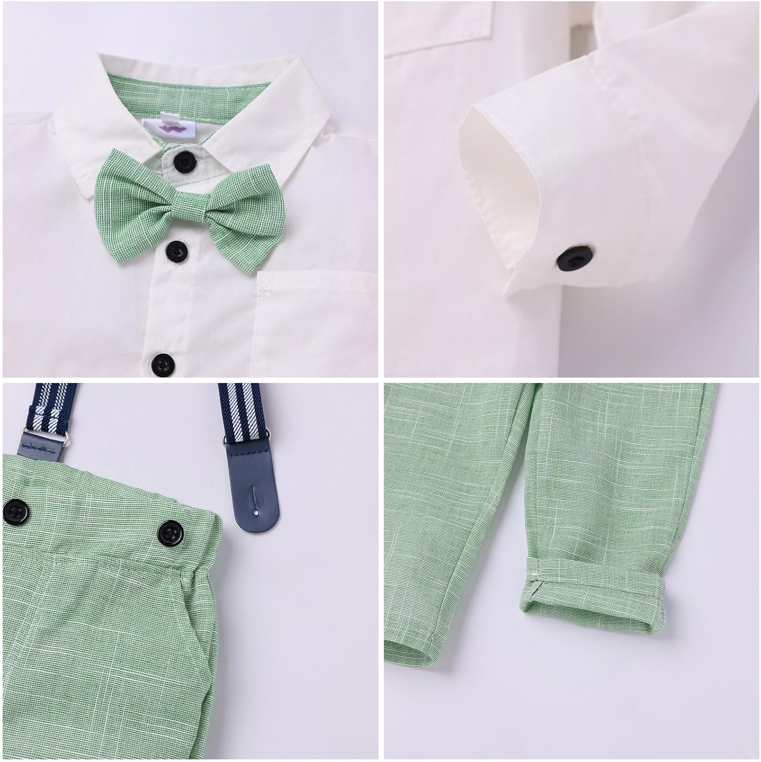 IDOPIP Toddler Kids Baby Boys Formal Suit Gentleman White Shirt with Bowtie + Suspender Shorts Pants Overalls Clothes 6M-5T