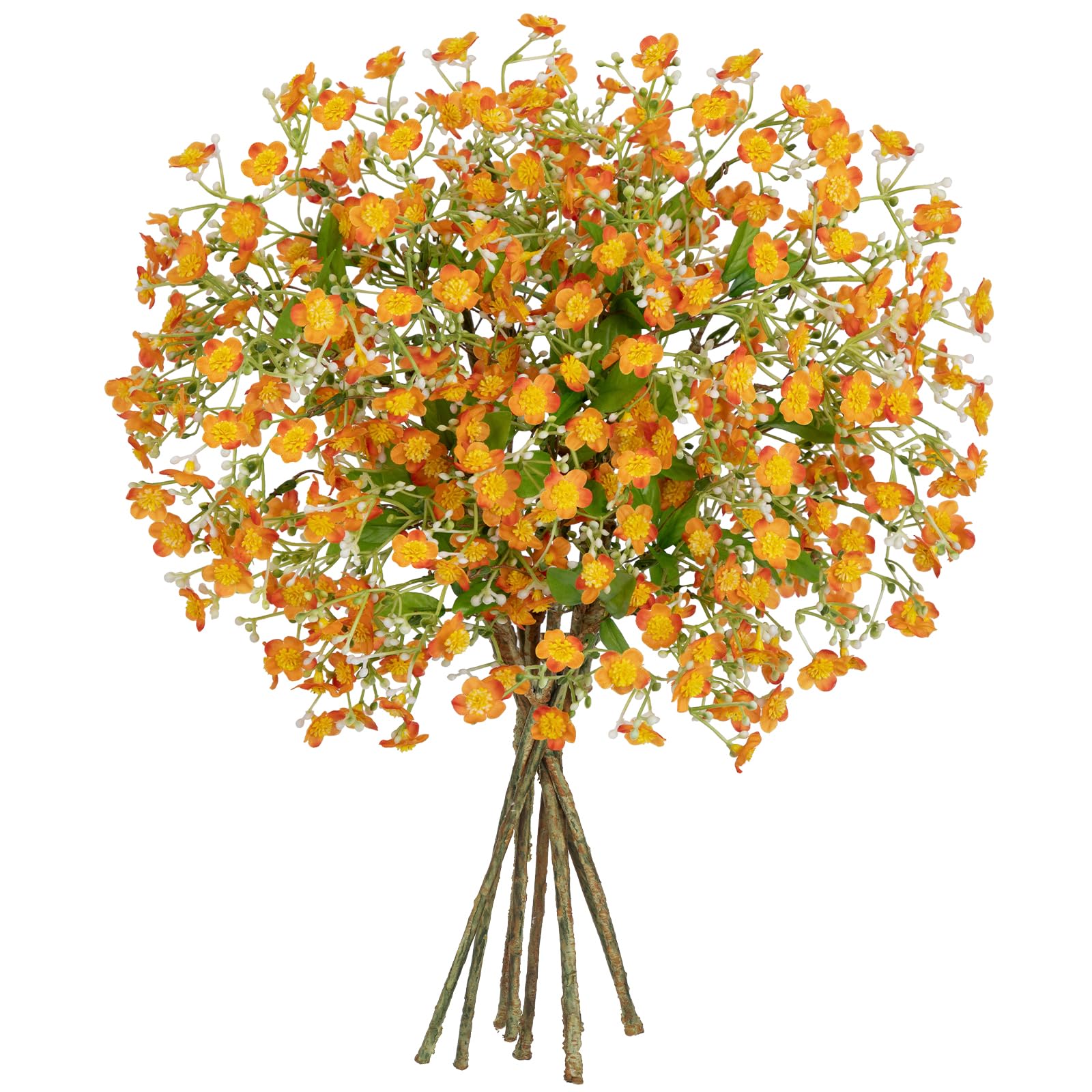 Oairse Artificial Orange Flower Stems 42cm, 9PCS Faux Small Blossom Branches, Realistic Silk Flowers for Vase, DIY Flower Arrangements, Wedding Home Party Table Centrepiece Autumn Decor