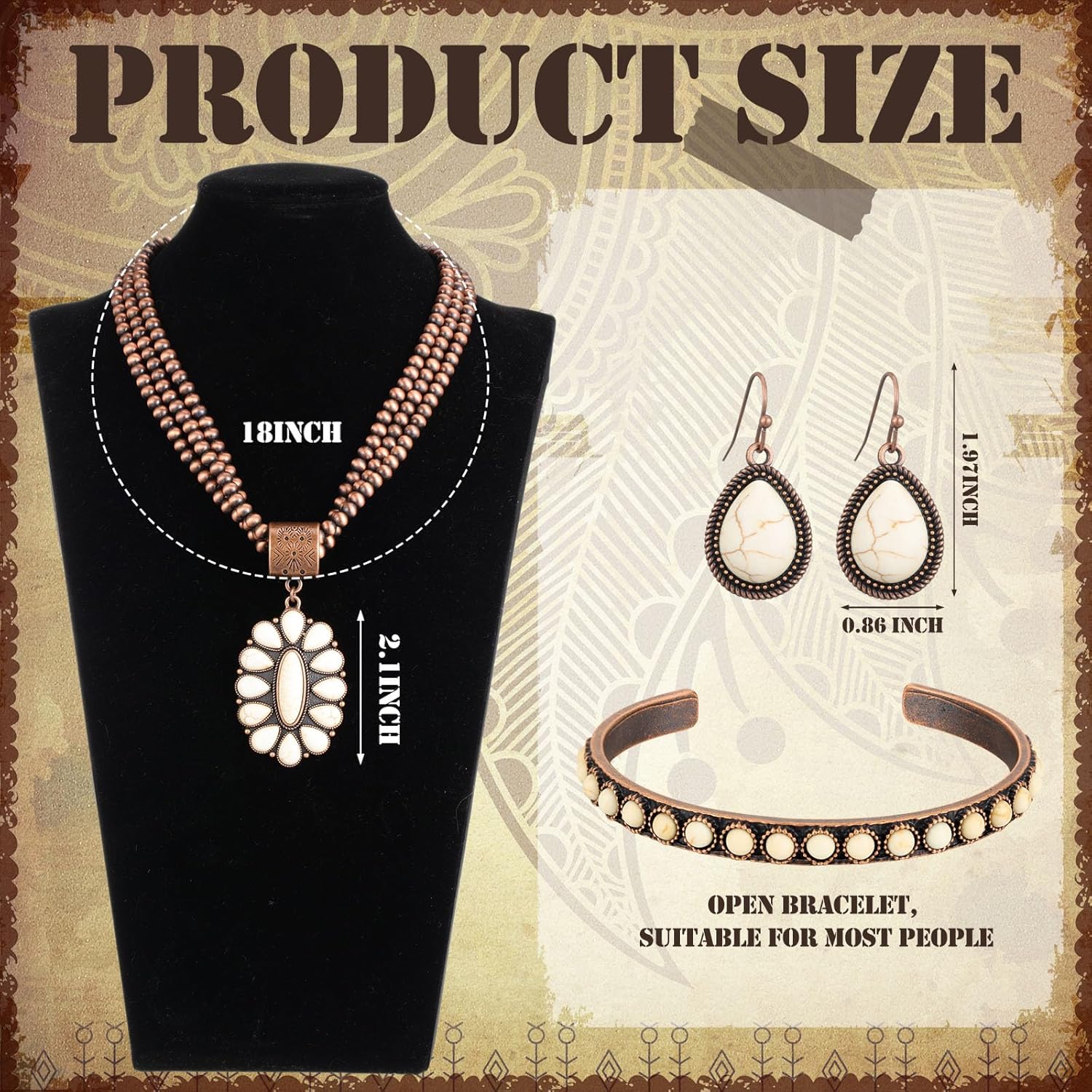 Quelay Rustic Western Jewelry for Women Cowgirl Vintage Jewelry Set Turquoise Necklace 18 Inches Long Earrings Cuff Bangle Valentine Day Bohemian Bracelet for Women Girlfriend Gifts - Image 2