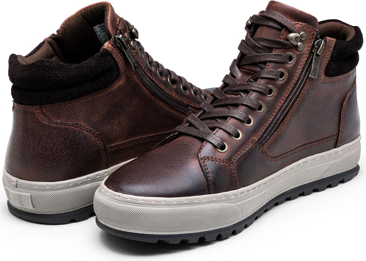 Jousen Mens Casual Shoes Premium Leather Side Zipper High Top Boots Fashion Sneakers for Men - Image 9