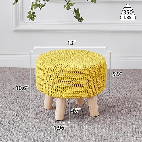 Miniatura 3 de Wimarsbon Otomanas pequeñas, puf 100% tejido a mano, reposapiés redondo con 4 patas de madera antideslizantes, puf de cuerda de algodón de