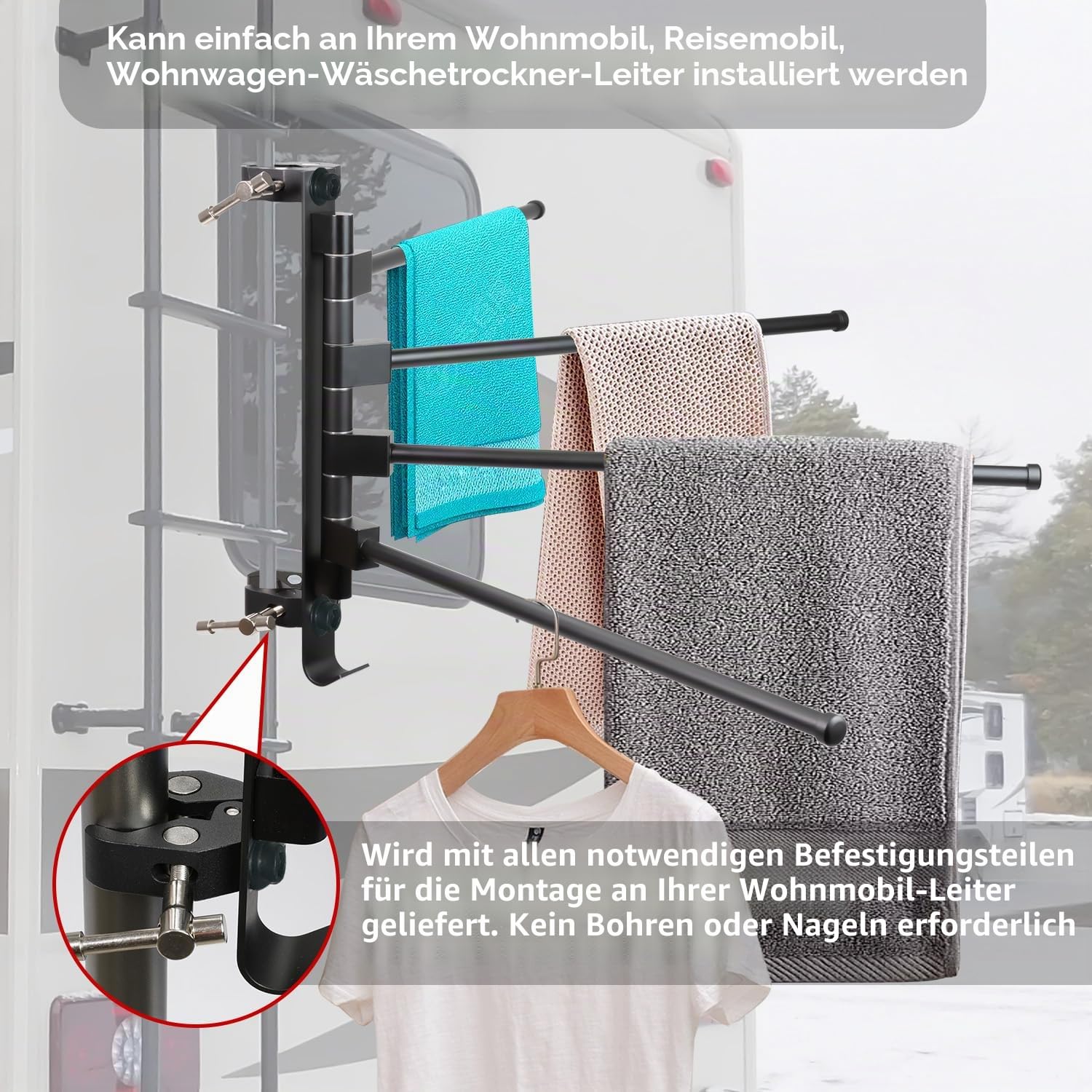 RV-Wäschetrockenständer, 4 Arme, 38,9 cm, Aluminium für Leiter/Camper/Boot