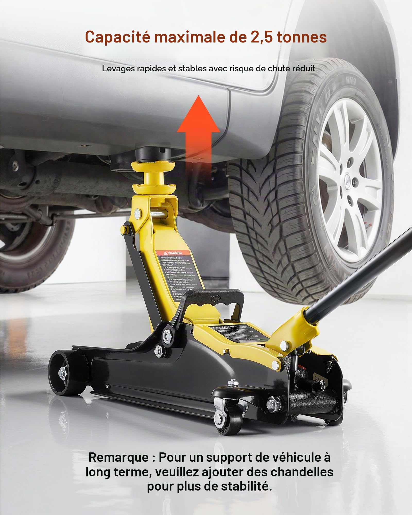 VEVOR Cric Hydraulique de Manœuvre 2,5 T, Cric Rouleur Plage de Levage 85-320 mm, pour Voitures SUV Berline Garage Atelier Domicile, avec Pompe à Levage Rapide à Piston Unique et Selle Surélevée