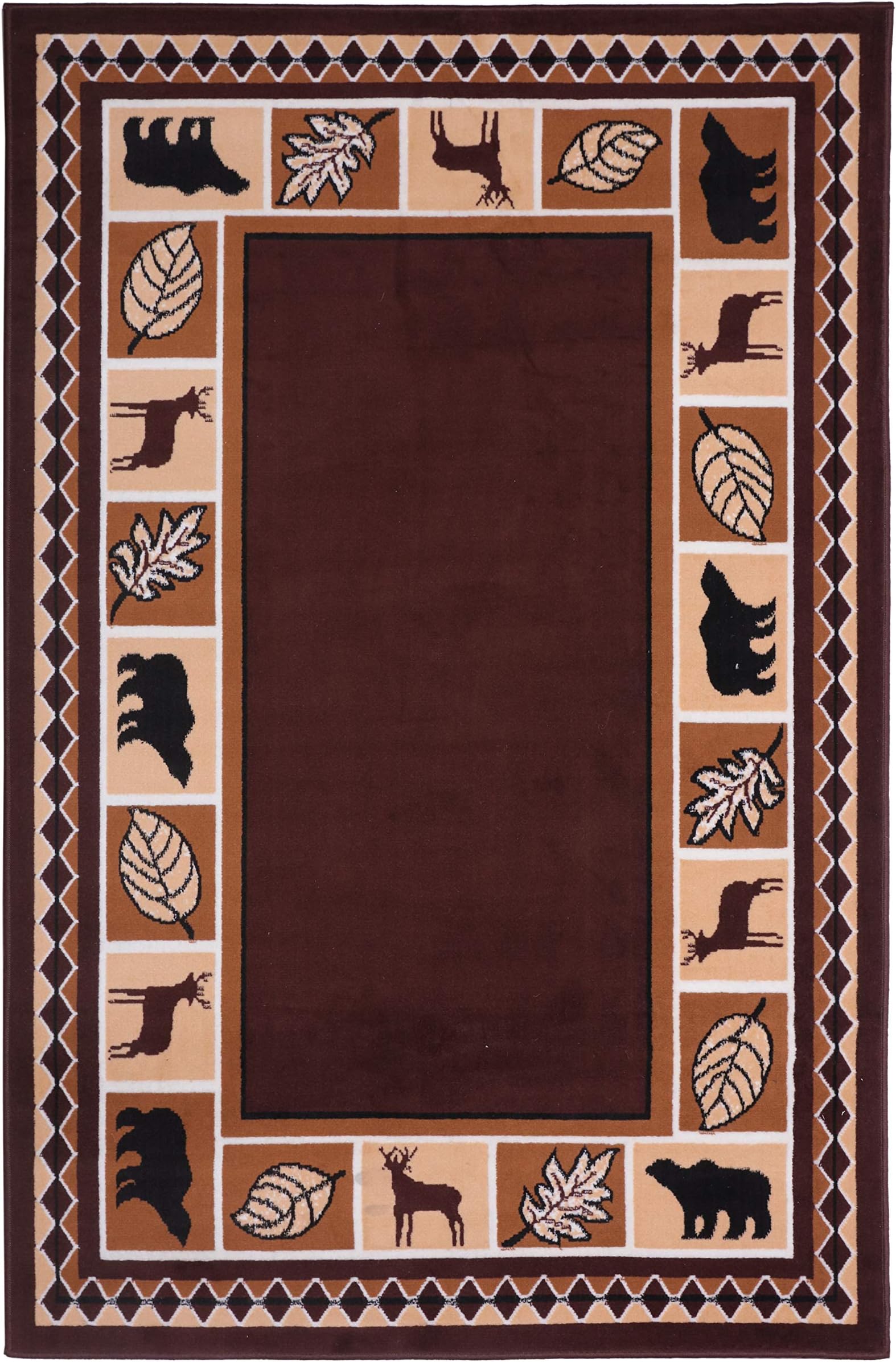 RUGS HOME Furnishmyplace Wildlife Bear Moose Rustic Lodge Cabin Lodge Carpet Area Rug, Brown