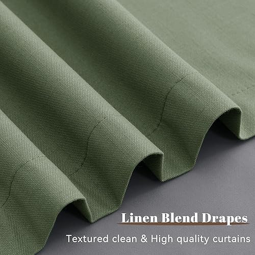 Miniatura 8 de Cortinas de lino 100% opacas, 2 paneles, para oscurecimiento y aislamiento térmico, cortinas para guardería, 7 pies de largo con trabilla trasera y