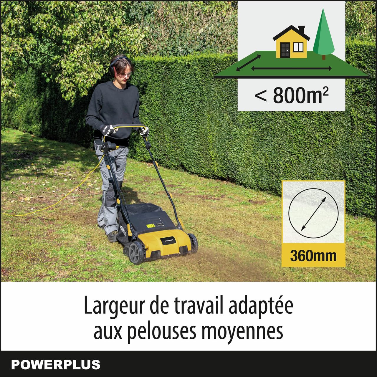 Powerplus POWXG75160 elektryczny wertykulator do trawnika, 1600 W, szerokość cięcia 360 mm, wentylator 2 w 1 i elektryczny wertykulator do Twojego ogrodu