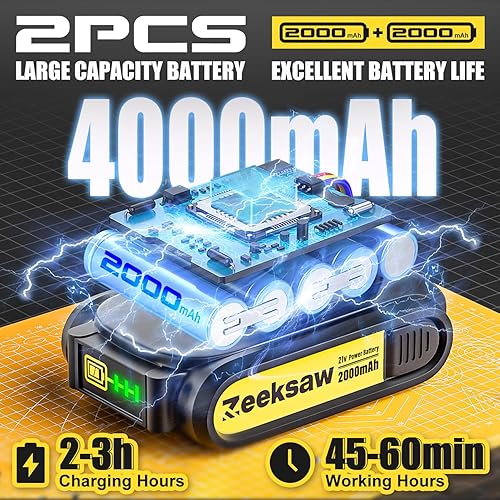 Miniatura 5 de Mini motosierra inalámbrica de 6 pulgadas, engrasador automático y caja de herramientas, motosierra portátil eléctrica de mano con una sola mano,