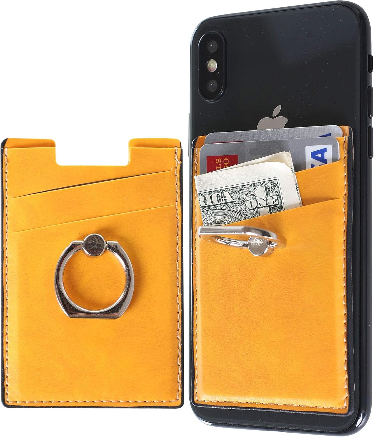 Card Holder for Back of Phone Wallet Stick on with Ring