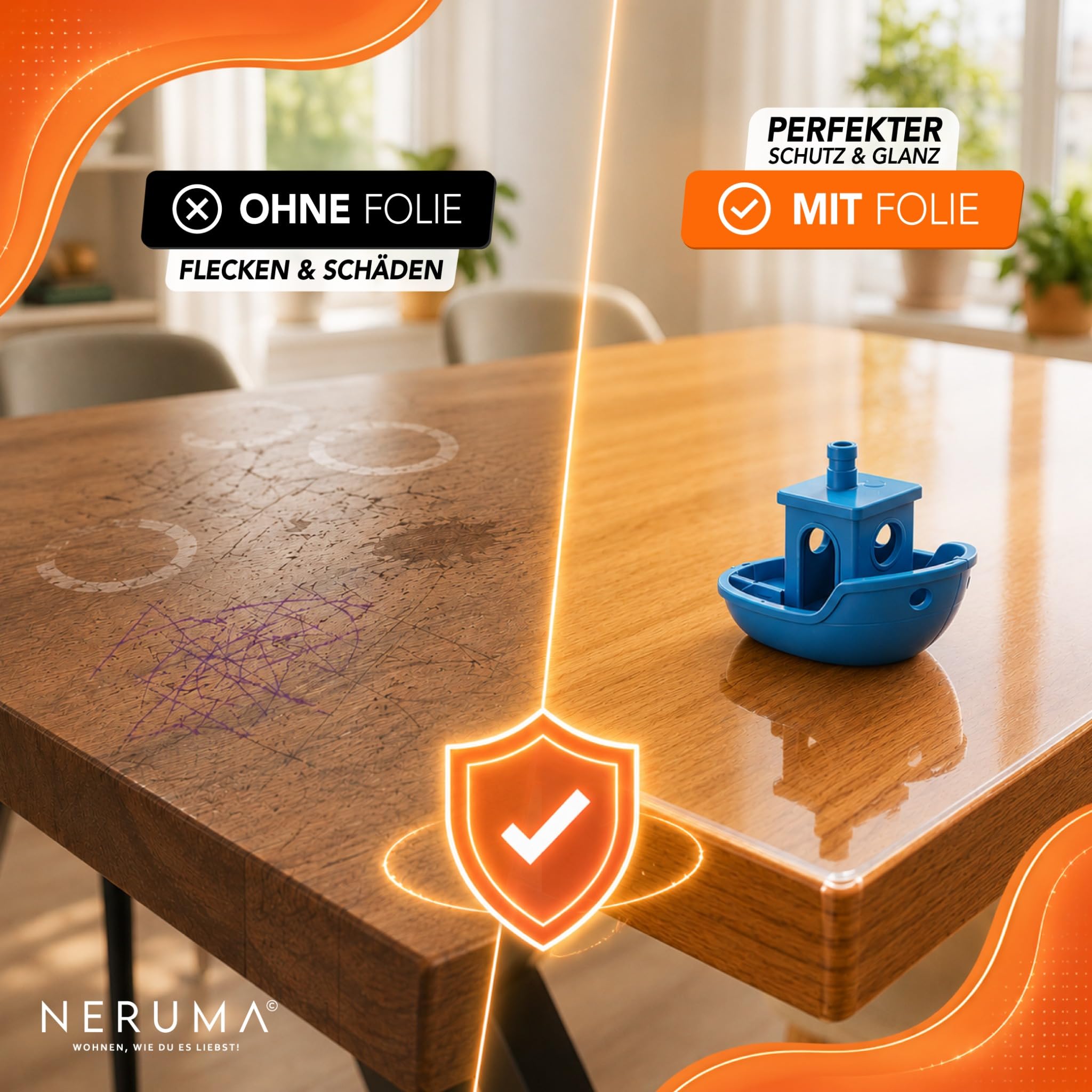 Tischfolie als transparenter Tischschutz, transparente Folien-Tischdecke, Schmutzabweisend, abwischbar und individuell zuschneidbar – 2 mm