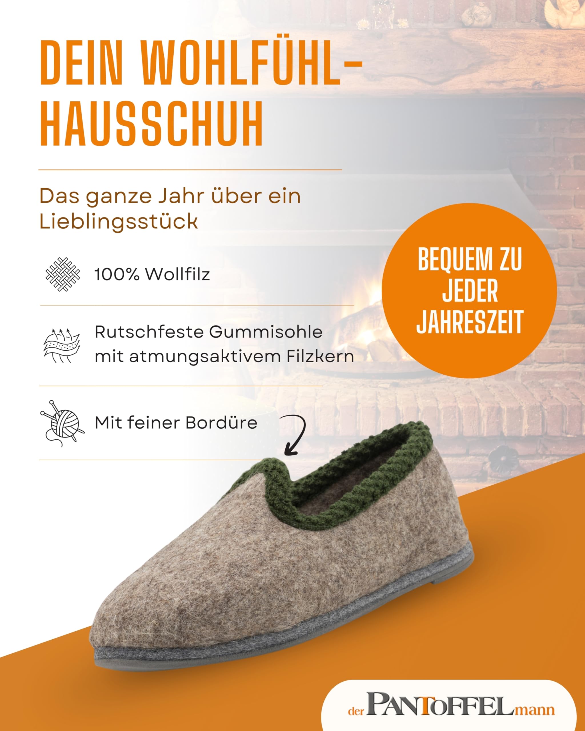 Pantoffelmann Filzpantoffeln mit Gummisohle I Aus 70% oder 100% Wollfilz I Grau I Größen 37–51 I Atmungsaktive & rutschfeste Filzhausschuhe für Damen & Herren I Warme & bequeme Hausschuhe