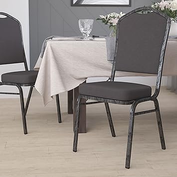 BizChair Crown Back Stacking Banquet Chair, Gray Fabric/Silver Vein Frame