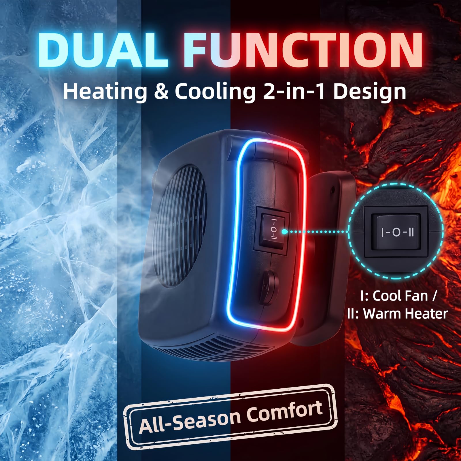 Calentador de coche de 12 V 200 W, calentador de coche 2027 nueva actualización 2 en 1 y ventilador de refrigeración con asa