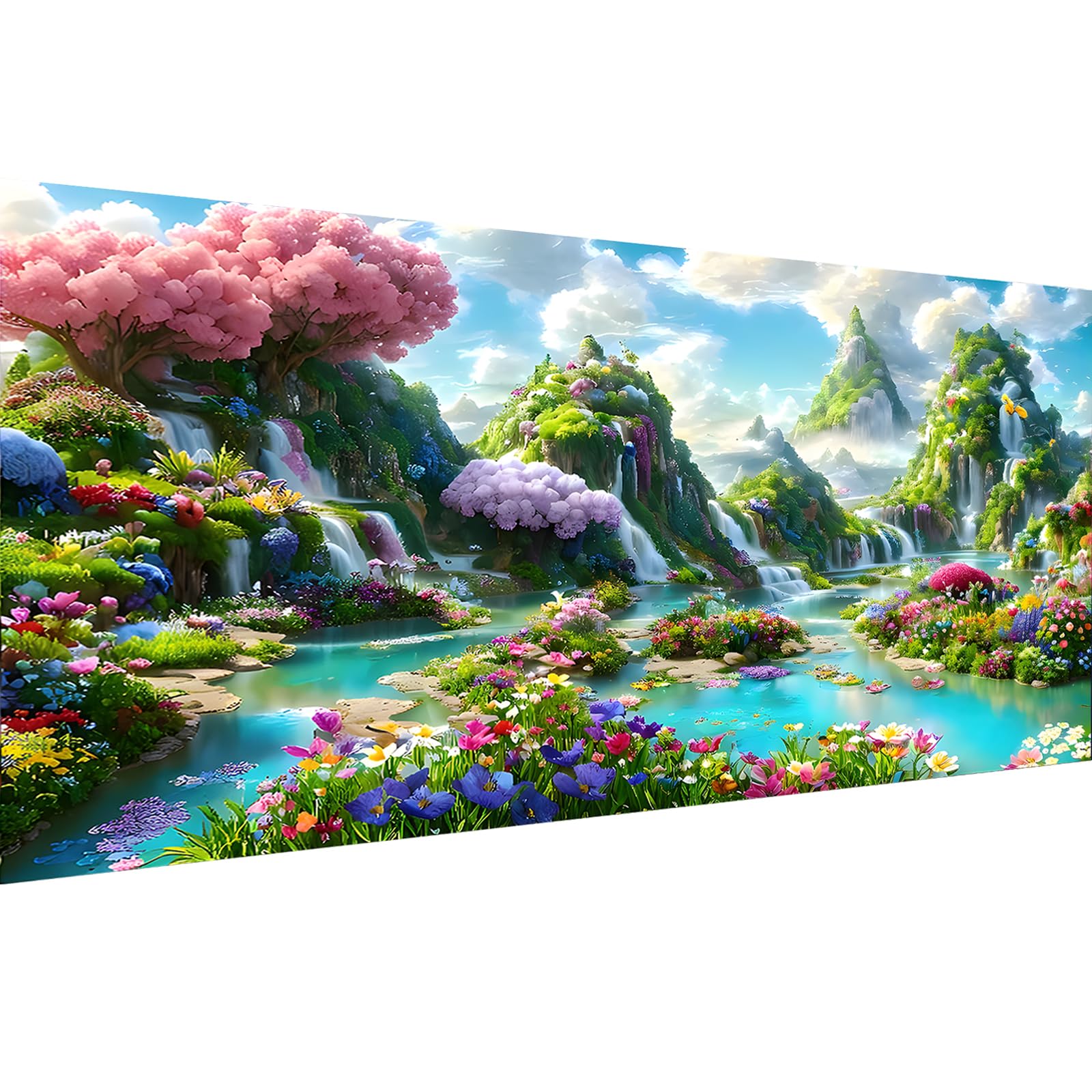 Hjjdiyes Pintura por números para adultos con paisajes, 90 x 40 cm. Kit de manualidades grande XXL, temática de flores y agua, pintura al óleo sin arrugas (lago con cascada)