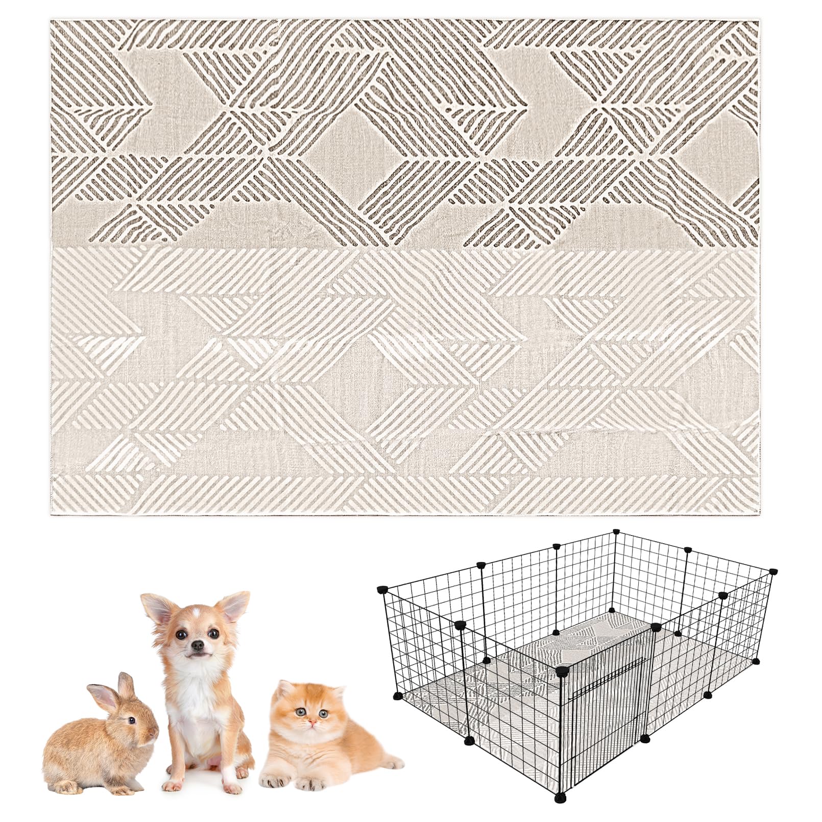 VCEPJH Bunny Floor Mat 55 x 78.7in Rabbit Cage Liner Washable Large Reusable Guinea Pigs Rug Anti-Slip Whelping Pads for Small Pet Dogs Puppy