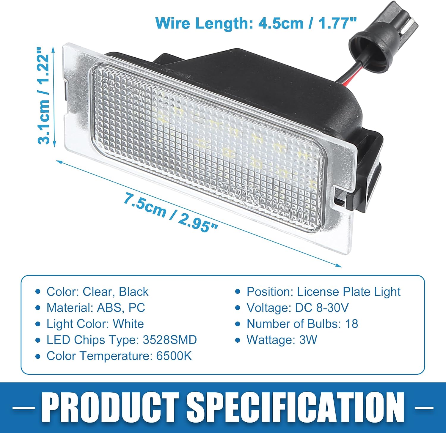 Car 6500K White LED License Plate Light Assembly No.7T4Z-13550-A 3528SMD for Ford Edge 07-14 for Ford Escape 08-12 ABS Clear (Set of 2)