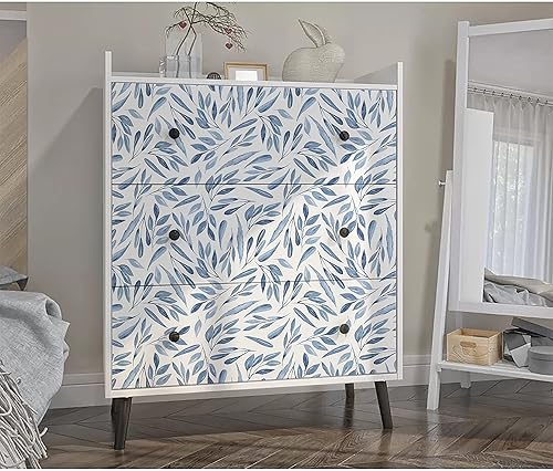 Miniatura 3 de UniGoos Papel tapiz de hojas de acuarela para despegar y pegar, de vinilo azul brillante, extraíble, hojas de ramas abstractas, rollo de papel de