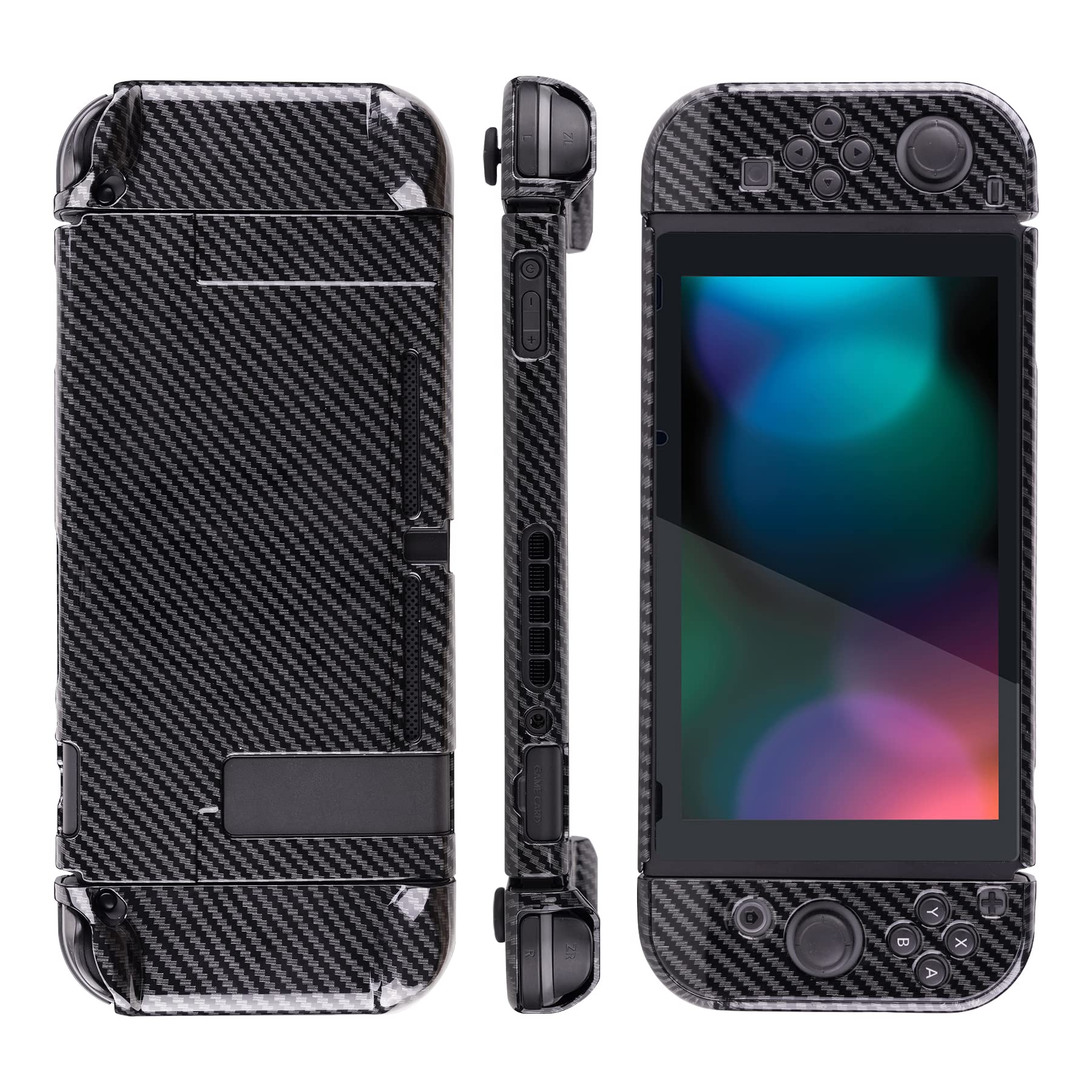 eXtremeRate PlayVital Custodia Protettiva per Nintendo Switch Joycon Console Cover Copertura Rigida Case Separabile per NS Switch Controller Console(Fibra di Carbonio Grafite)