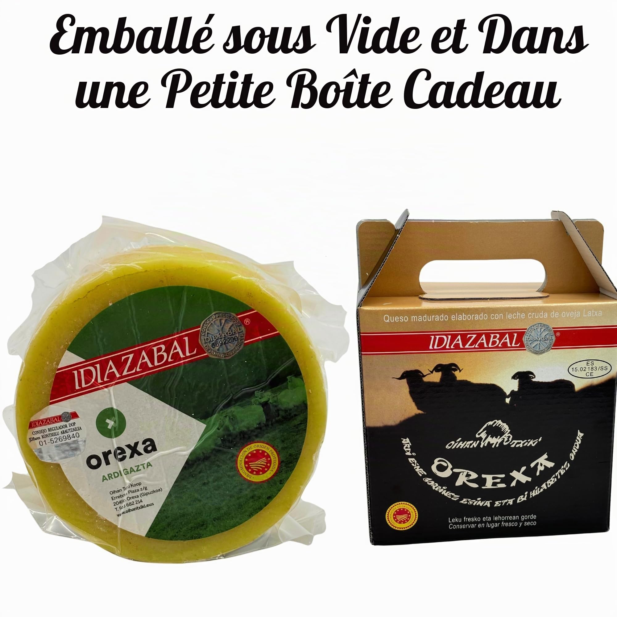 THE BASQUE gourmet - Fromage blanc de brebis – Fromage Idiazabal AOP Naturel entier – 1,2 kg – Lait cru – Fromage affiné artisanal du Pays Basque – Présenté en boîte cadeau (1,2 Kg, Naturel)