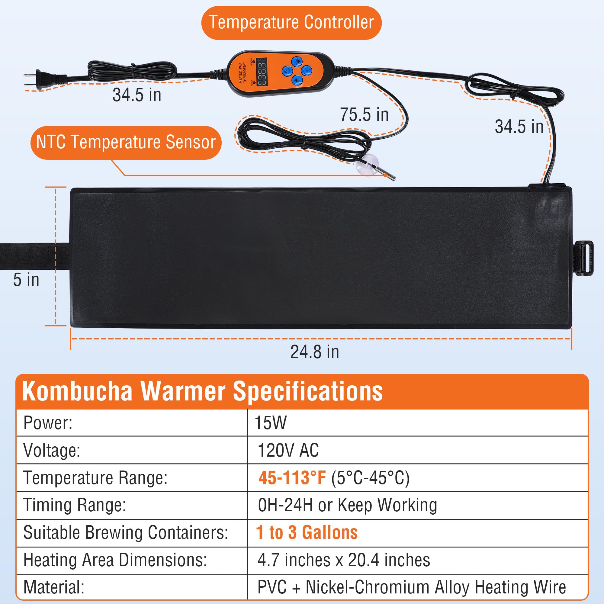 Kombucha Heating Wrap, Kombucha Jar Heat Wrap with Digital Temperature