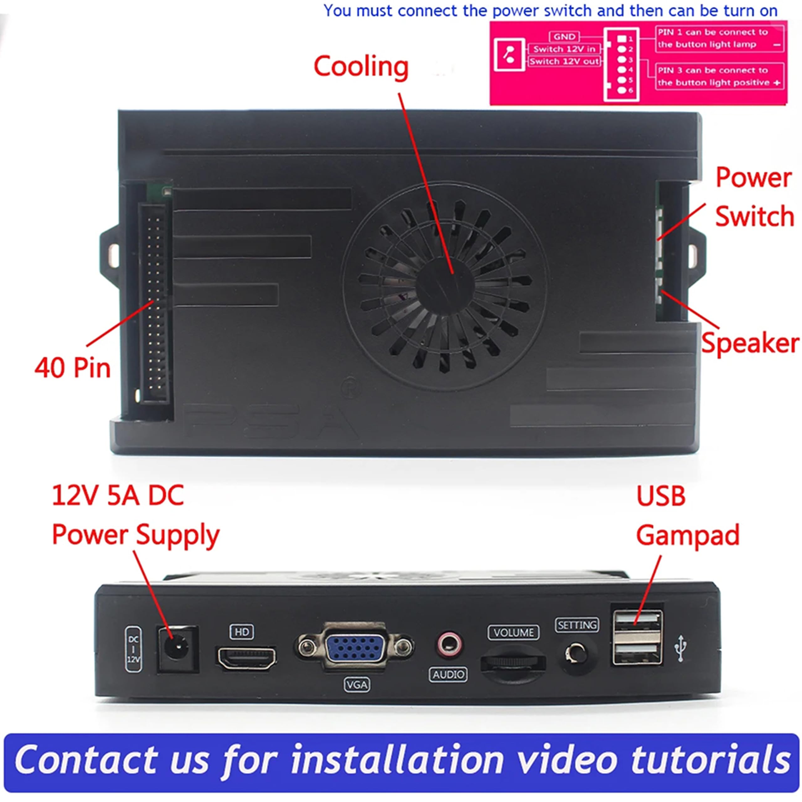 3000 Orizzontale + 516 Vertical Games System, per cocktail a 3 lati, Jamma Box PCB, Trackball USB, CRT, VGA, compatibile HDMI, record punteggio alto, giochi 3D uscita 1280x720P