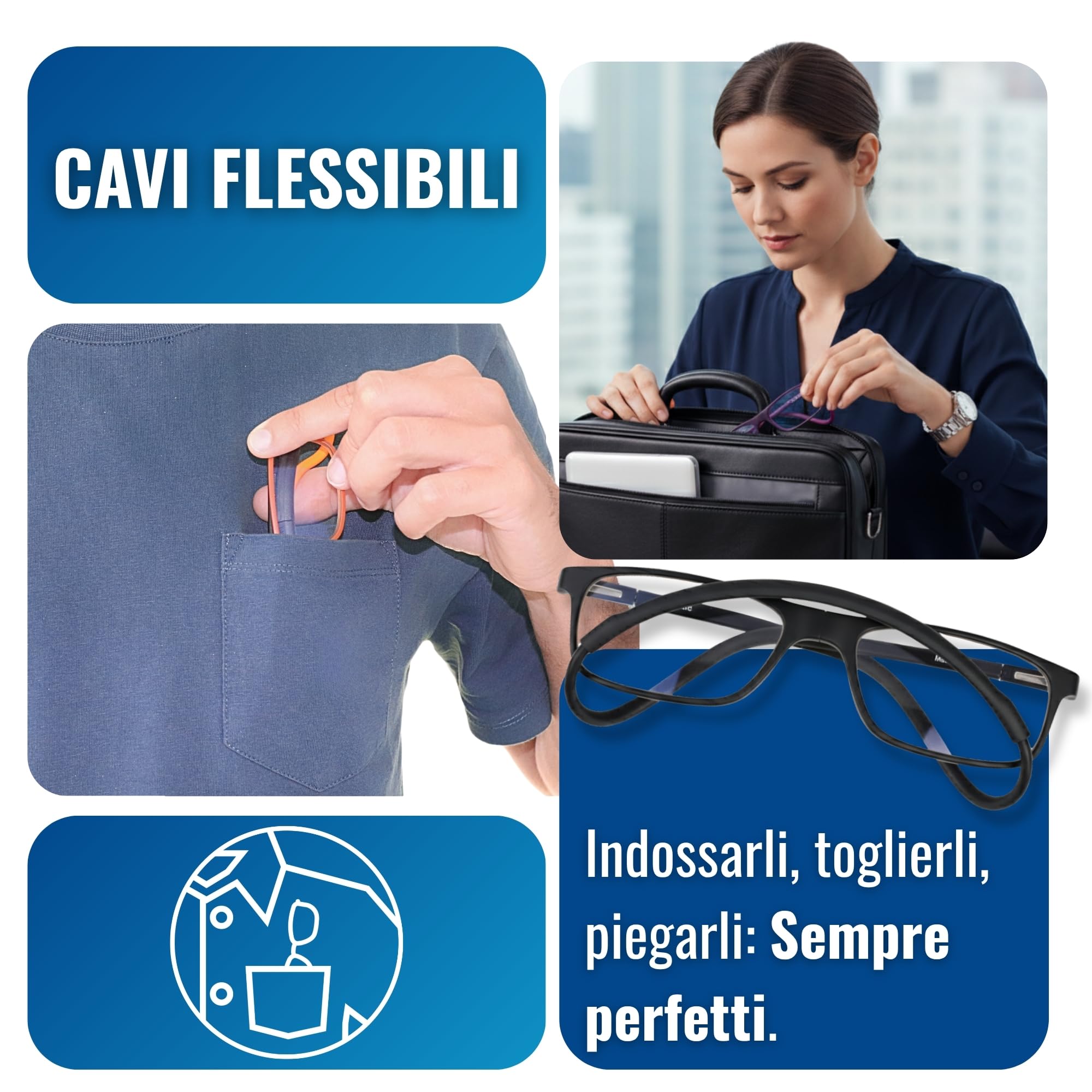 INDESMED Occhiali da Lettura Magnetici con Calamita - Regolabili, Pieghevoli, Colorati e Personalizzabili – Elegante con Filtro Luce Blu, Uomo e Donna - Occhiali clic montatura dalle linee morbide