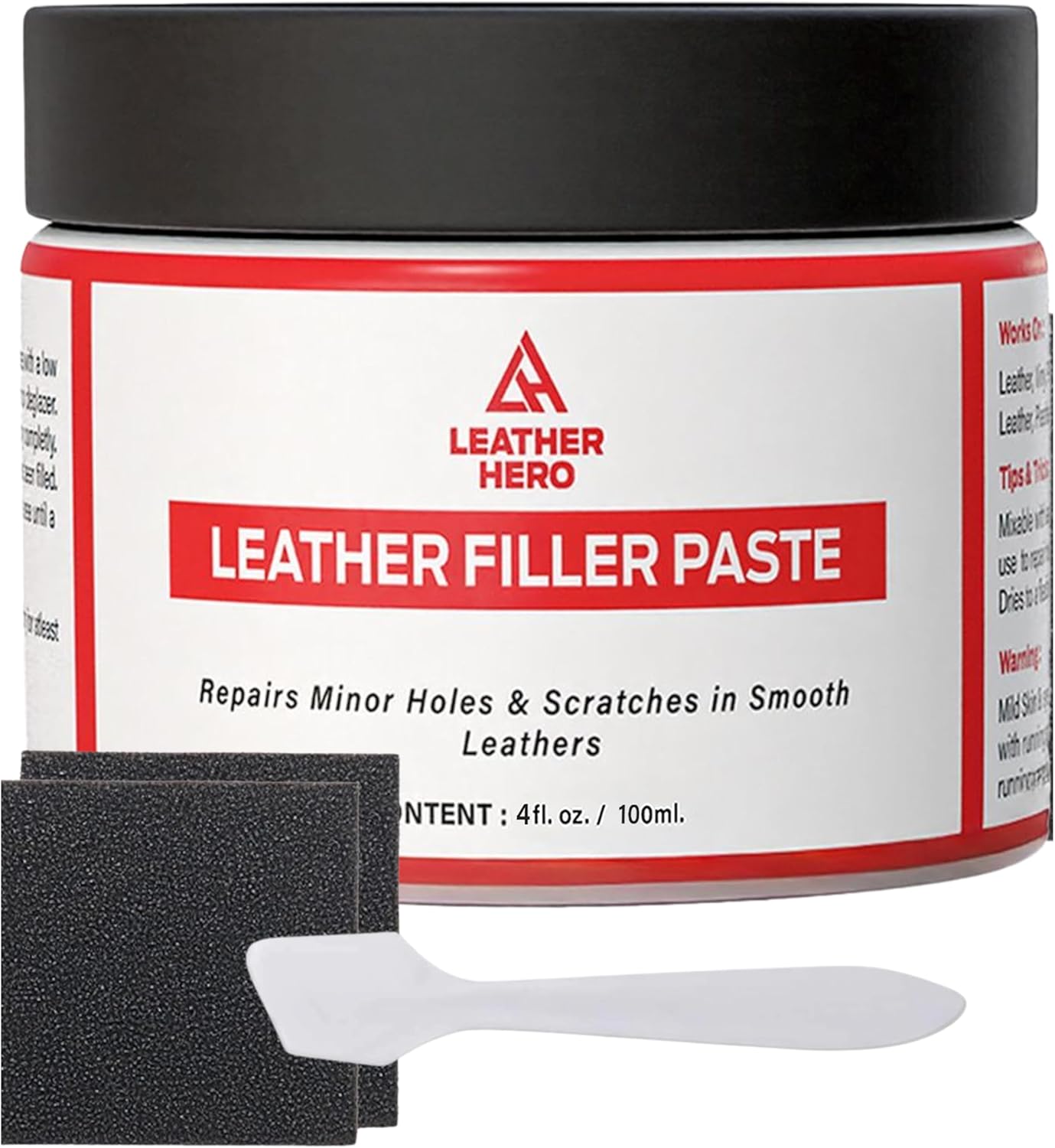 Leather Filler for Filling or Repairing Holes, Tears, Cracks, Scratches, for Leather Car Seats, Furniture, Shoes- Flexible with Applicator (100mL)